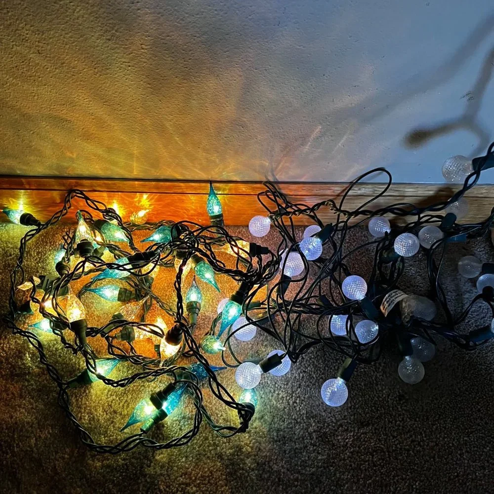 Blue White String Lights Cone Globe LED 2 Sets Christmas Deck Camping Indoor Out